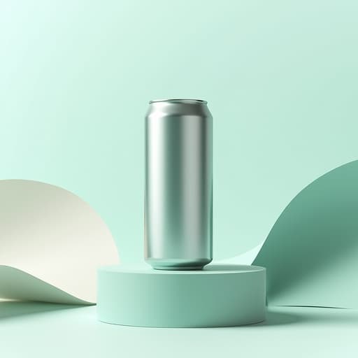 음료 캔, 식품 파스텔 민트 포디엄, 추상적 종이 주름 깨끗하고, 현대적이며, 고급스러움