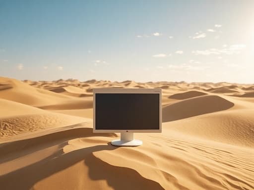 모니터, 디지털 기기, 광활한 사막 풍경, 끝없는 모래 언덕, 광대한, 무한한, 명확한