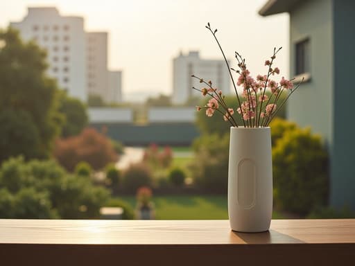 핸드메이드 화병, 나무 표면, 옥상 정원, 미니멀리즘, 깔끔하고 세련됨