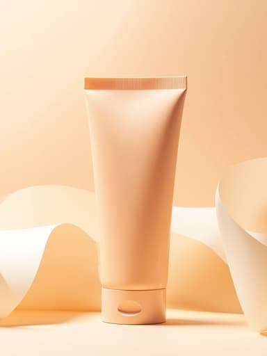 선케어 BB 크림, 부드러운 피치 파스텔 배경, 아이보리 종이 접힘, 고요한, 프리미엄, 우아한