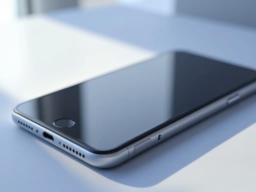 단순한 그라데이션 배경에 초현실적인 스마트폰, 현대적이며 미니멀한.