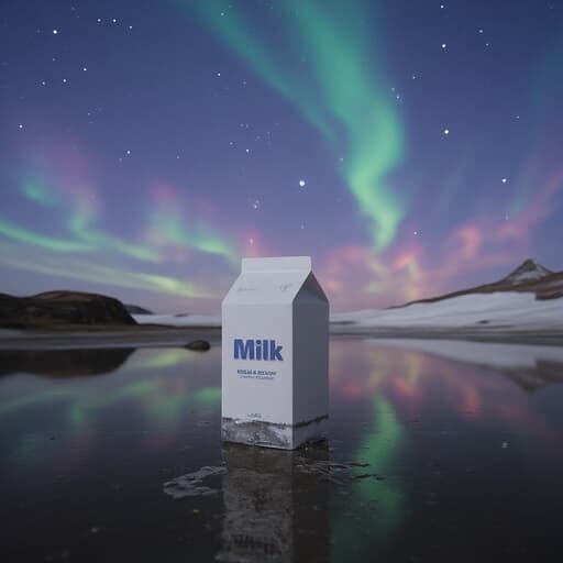 우유 팩, 오로라가 빛나는 밤하늘, 고요하고 천상의