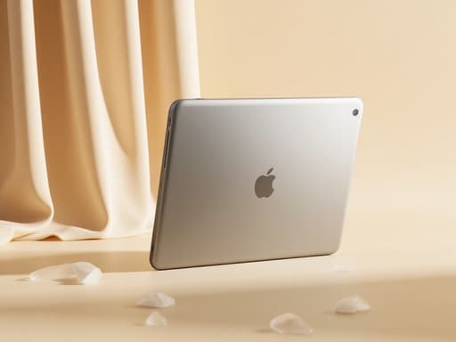 태블릿, 디지털 기기, 전자기기 부드러운 베이지, 실크 천 드레이프 고급, 깨끗, 따뜻한, 미니멀리스트