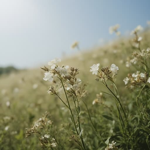 드라이플라워, 맑은 하늘, 푸른 잔디밭, 고요한, 평화로운