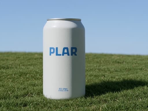 맑은 하늘과 푸른 잔디밭 위에 음료 캔의 클로즈업, 상쾌하고, 햇볕이 비치는, 매력적이다