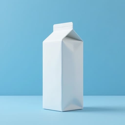 그라데이션 블루 스페이스에 있는 우유 팩, 차분하고 고요한 분위기.