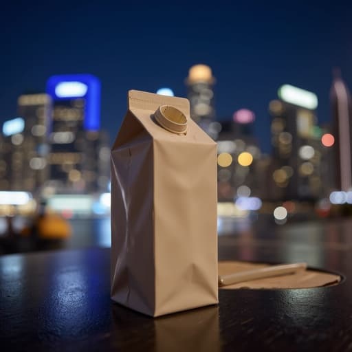 우유 팩, 밤의 도시 스카이라인과 생생한 보케, 따뜻하고 초대하는 도시