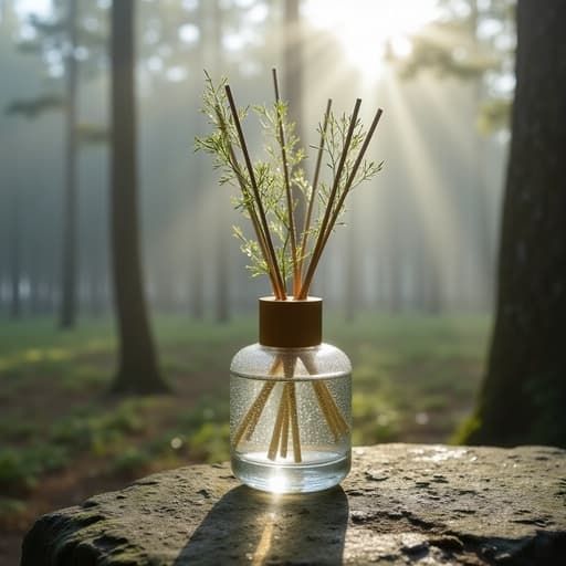 향수 디퓨저, 아침 안개가 낀 숲, 고요한, 평화로운