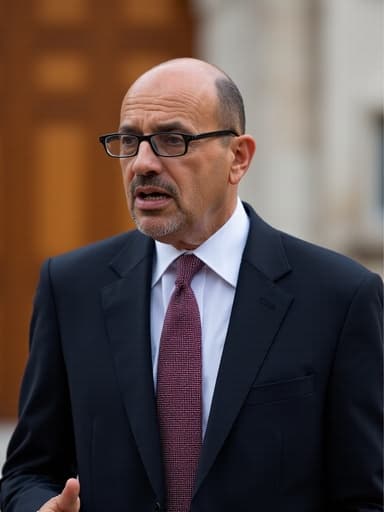 중동계 남성이 정장 차림으로 대학 캠퍼스의 강의실 방향을 바라보며 집중하고 있는 모습의 반신 사진. 진지하고 전문적인 태도로 강의를 준비하는 모습입니다.