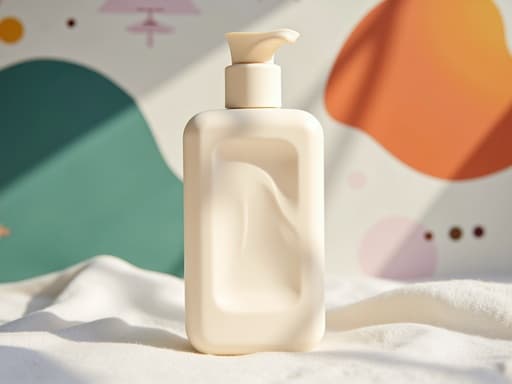 자외선 차단제, 화장품, 현대 미술 배경과 생동감 있는 색상 및 추상적인 형태, 예술적이고 현대적인