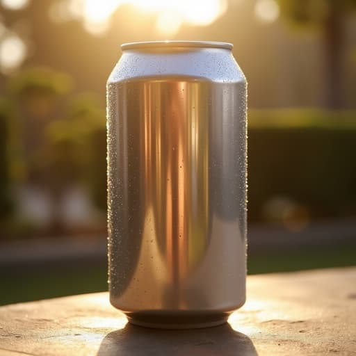 부드러운 오후 햇살 속에 있는 음료 캔으로 따뜻하고 매력적인 분위기.