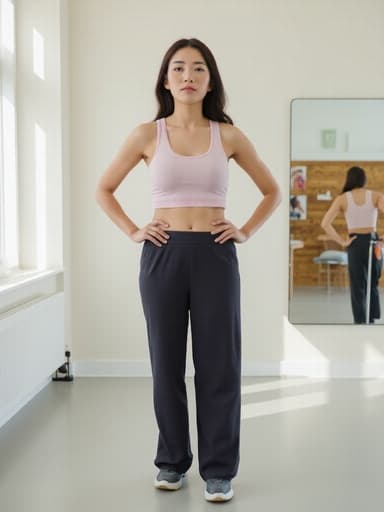 30대 초반의 한국인 여성이 필라테스 스튜디오에서 청소 도구를 들고 실망한 표정을 짓고 있습니다. 편안한 운동복을 입고 있으며, 깔끔한 스튜디오 배경이 그녀의 감정과 대조를 이루며 공감할 수 있는 장면을 만들어냅니다.