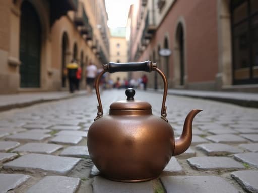 빈티지 주전자, 주방용품, 구시가지의 자갈길, 평화롭고 향수를 불러일으키는