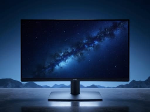 모니터, 디지털기기, 반짝이는 별이 있는 밤하늘, 고요한, 평화로운, 매혹적인