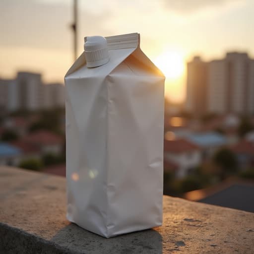 우유 팩, 황혼의 도시 풍경, 따뜻하고 분위기 있는