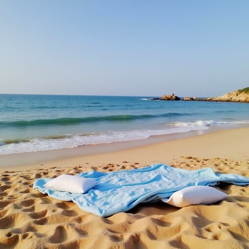 피크닉 담요, 야외, 여가, 여름의 푸른 바다, 부드러운 바닷바람