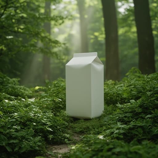 우유 팩, 여름 숲속 오솔길, 생동감 넘치고 신선하며 자연스러운