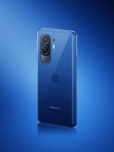 그라데이션 블루 스페이스에 있는 스마트폰, 차분하고 현대적인 분위기.