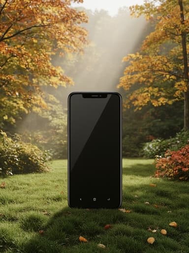 스마트폰, 단풍이 물든 가을 정원, 차분하고 따뜻하며 매력적인