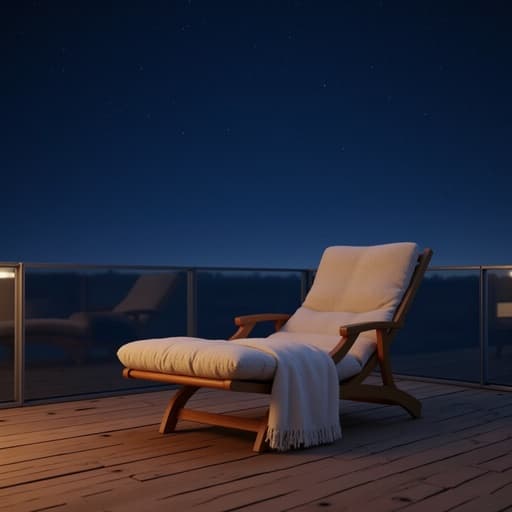 라운지 체어, 가구, 나무 테라스, 별이 가득한 맑은 밤하늘, 평온함