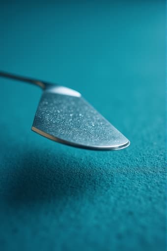 질감 있는 파란색 표면 위에 놓인 고급 주방용 칼날의 클로즈업 모습으로, 날카로운 가장자리와 반사되는 스테인리스 스틸 마감이 돋보입니다. 이 이미지는 칼의 우아함과 정밀함을 포착하며, 인체 공학적 손잡이와 장인정신을 강조합니다.