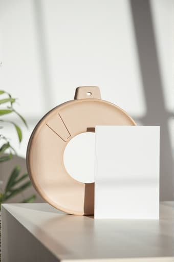 매끄럽고 미니멀한 화이트 사각 박스가 현대적인 작업 공간의 다듬어진 나무 책상 위에 놓여 있습니다. 근처 창문에서 들어오는 부드러운 빛이 박스를 비추어 매끄러운 무광 마감이 강조됩니다. 흐릿한 배경에는 자연의 느낌을 더해주는 초록 식물이 있습니다.