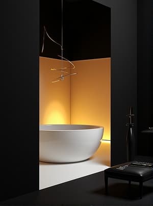 세련된 방이 눈길을 사로잡는 검은 벽을 보여주며, 현대적인 가구와 부드러운 조명이 어우러져 있습니다. 매트한 마감의 페인트가 공간의 우아함을 강조하며 세련된 분위기를 만들어냅니다.