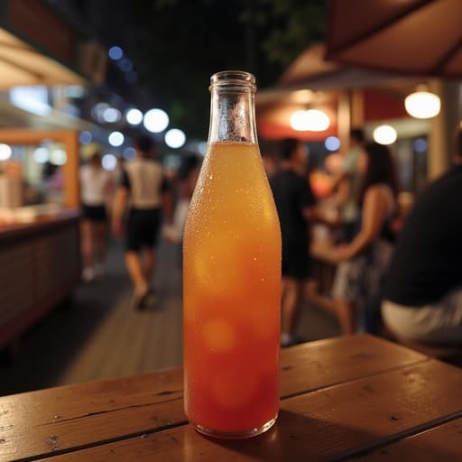 주스 병, 식품, 야시장 거리, 따뜻하고 활기찬