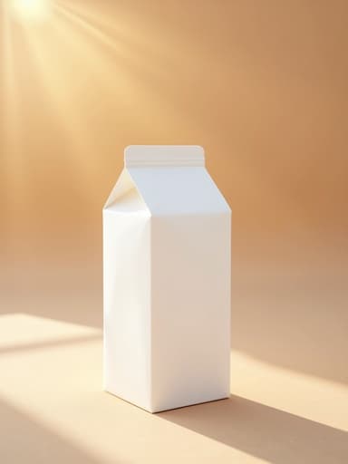 부드러운 초점의 황금빛 노을에서 우유 팩이 따뜻한 분위기를 만듭니다.