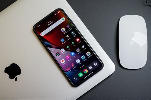 세련된 흰색 애플 데스크탑 컴퓨터가 깔끔한 미니멀리즘 스타일의 책상 위에 놓여 있습니다. 이 컴퓨터는 고해상도 화면과 인체공학적인 키보드, 최신형 무선 마우스를 갖추고 있습니다. 배경에는 큰 창을 통해 자연광이 비추는 밝은 사무실 환경이 펼쳐져 있으며, 두 개의 녹색 화분이 장면에 생기를 더하고 있습니다.