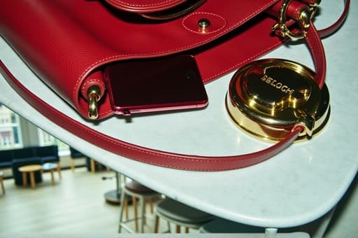 고급스러운 가죽으로 만들어진 멋진 빨간색 핸드백이 현대적인 카페의 스타일리시한 테이블 위에 우아하게 전시되어 있습니다. 이 가방은 금속 하드웨어와 넉넉한 내부 공간을 특징으로 하여 기능성을 강조합니다. 창문을 통한 따뜻한 자연광이 가방의 생생한 색상을 더욱 돋보이게 하여 패션 애호가들에게 완벽한 세련된 분위기를 만들어냅니다.