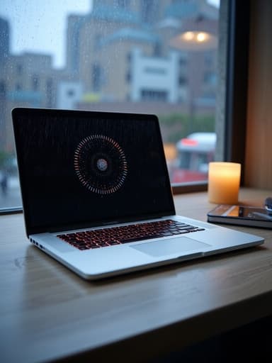 비 오는 창가의 노트북, 아늑한 실내 분위기