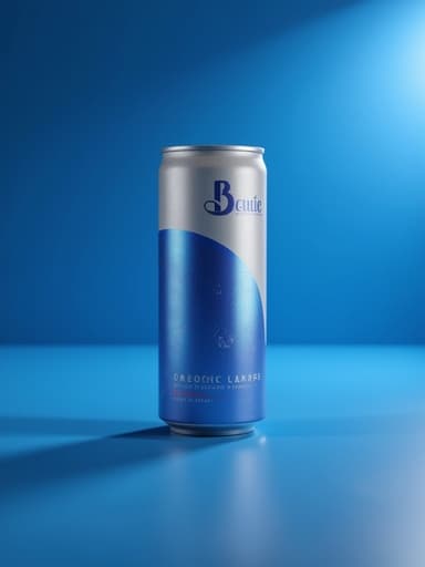 그라데이션 블루 스페이스 배경에 자연광을 받으며 세부사항이 살아있는 초현실적인 캔맥주, 미세한 반사와 부드러운 그림자가 어우러져 현대적이고 상쾌한 분위기를 만들어냅니다.