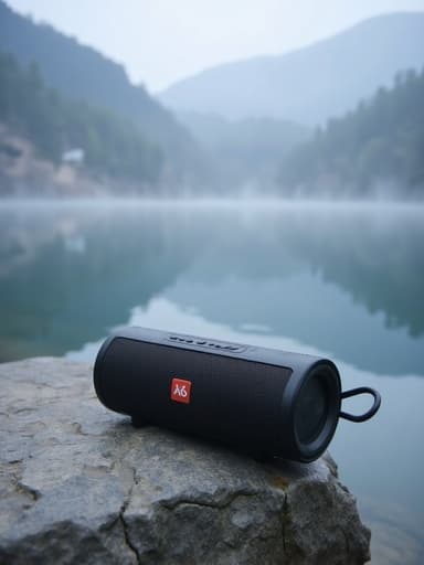 블루투스 스피커, 잔잔한 호수에서 물안개가 피어오르는, 평화롭고 차분한 기분