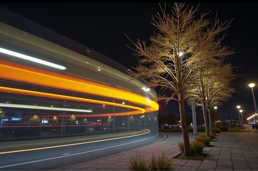 생동감 있는 색상의 빛의 흐림을 특징으로 하는 추상 예술 작품이 깨끗한 흰색 벽에 우아하게 걸려 있다. 부드러운 조명이 색상을 강조하고 움직임의 감각을 창출하여 방의 미니멀한 장식을 풍부하게 한다.