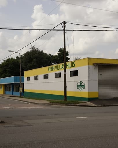 밝고 현대적인 노란색과 초록색 외관을 가진 건물이 도시 환경에서 당당히 서 있습니다. 이 건물은 맑은 파란 하늘을 반사하는 큰 창문을 특징으로 합니다. 건물 주변에는 푸른 나무들이 있어 장면의 쾌활하고 초대하는 분위기를 더하고 있습니다.