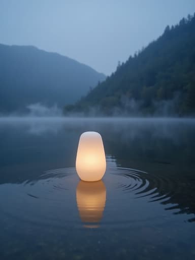 무드등, 물안개가 피어오르는 호수, 평온하고 고요한 분위기