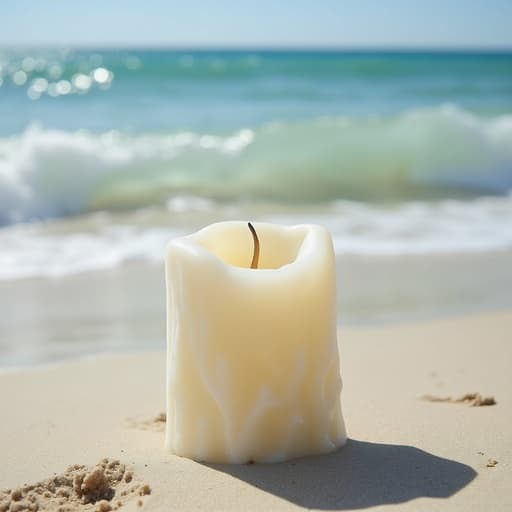 촛불, 밝은 청록색 바다의 고요한 해변, 차분함, 평온함