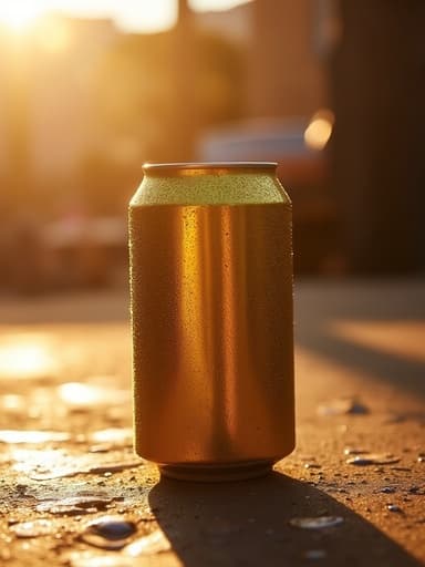 황금빛 일몰 속의 맥주 캔