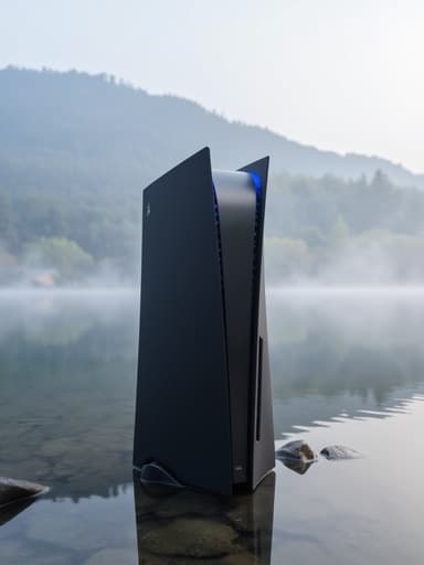 게임 콘솔, 물안개가 피어오르는 호수, 고요하고 평화로운