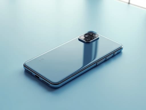 단순한 그라데이션 배경에 초현실적인 스마트폰, 깨끗하고 현대적인