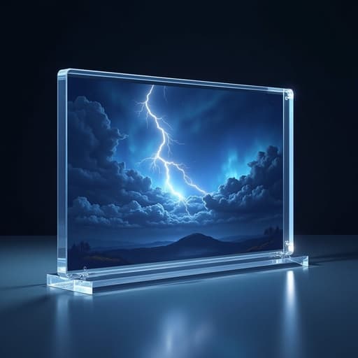 아크릴 정리함, 투명 아크릴, 부드러운 가장자리, 번개가 치는 밤하늘, 강렬한, 극적인