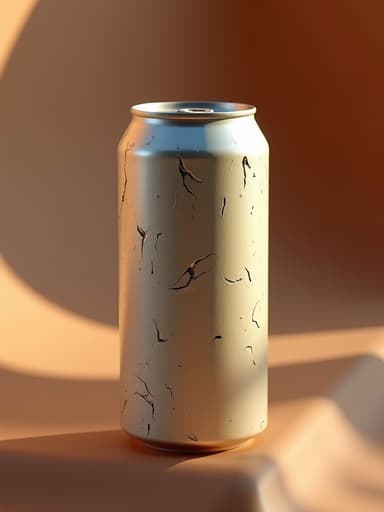 유기적 곡선 위의 상세한 음료 캔, 따뜻한 분위기.