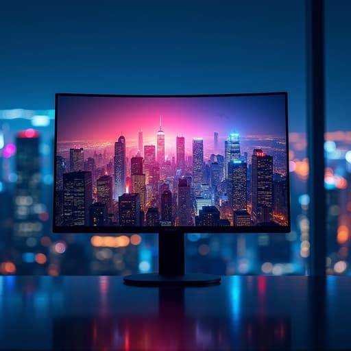 모니터, 아름다운 도시 야경, 평온한, 활기찬