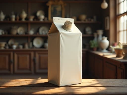 우유 팩, 빈티지 앤티크 숍 나무 선반, 따뜻하고 초대하는