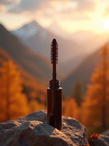 방수 마스카라, 흐릿한 가을 단풍이 물든 산, 따뜻한 황금 시간의 빛