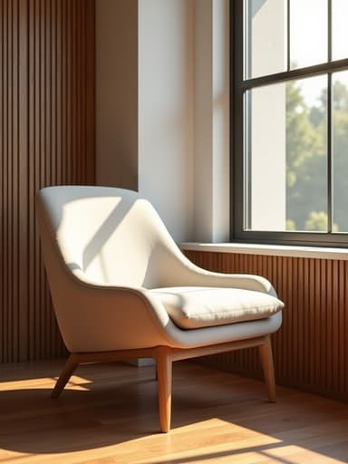 인테리어용 의자, 아침 햇살이 비치는 창가, 따뜻하고 매력적