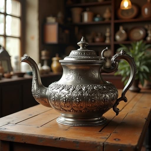 주전자, 고풍스러운 나무 테이블과 앤티크 숍, 자유로운