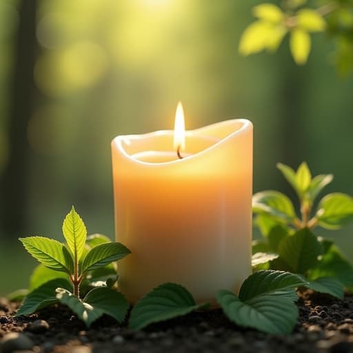 촛불, 신록에 둘러싸인, 고요한 봄의 분위기