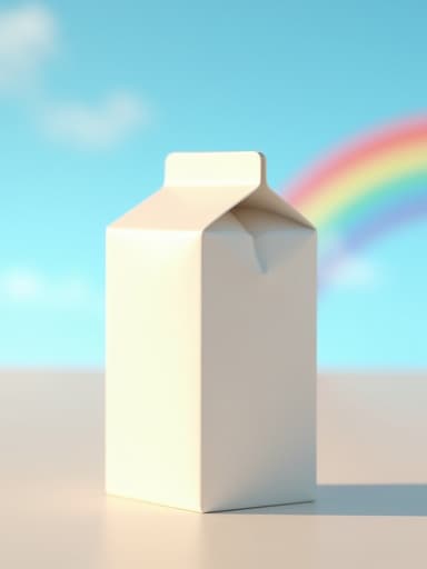 우유 팩, 생생한 무지개가 있는 배경, 맑고 푸른 하늘, 밝고 쾌활한